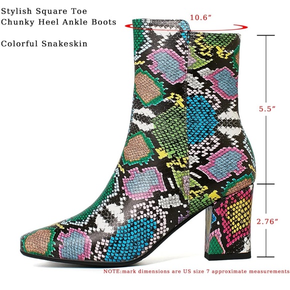 Women's Square Toe Block Heels Chunky High Heeled Side Zipper Ankle Boots - Picture 2 of 5